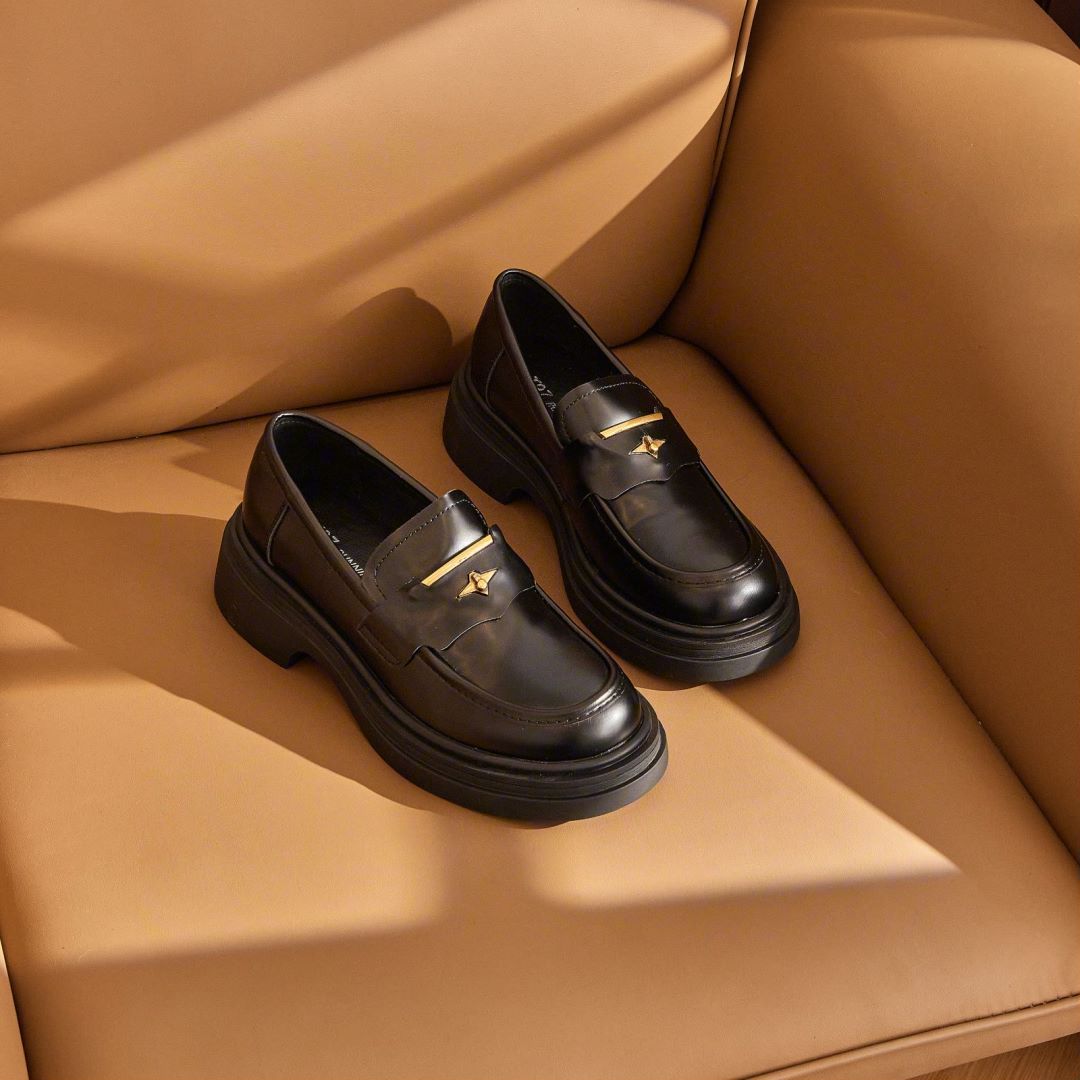 东东2025秋季新款平底单鞋女粗跟百搭时尚乐福鞋女低跟女鞋8063