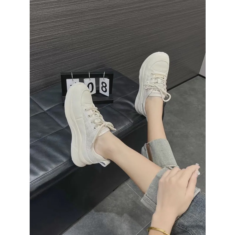 清*音清之音【米色】超轻底运动鞋女透网软底百搭舒适系带休闲鞋