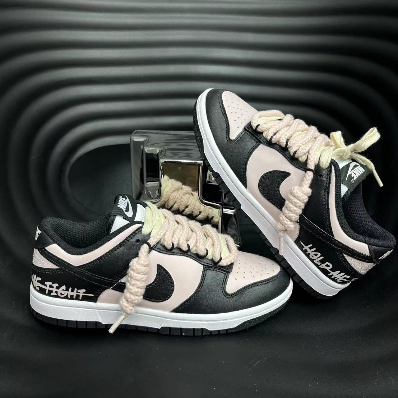 Nike耐克Dunk定制潮鞋黑粉解构风涂鸦潮流耐克女鞋正版休闲耐克鞋