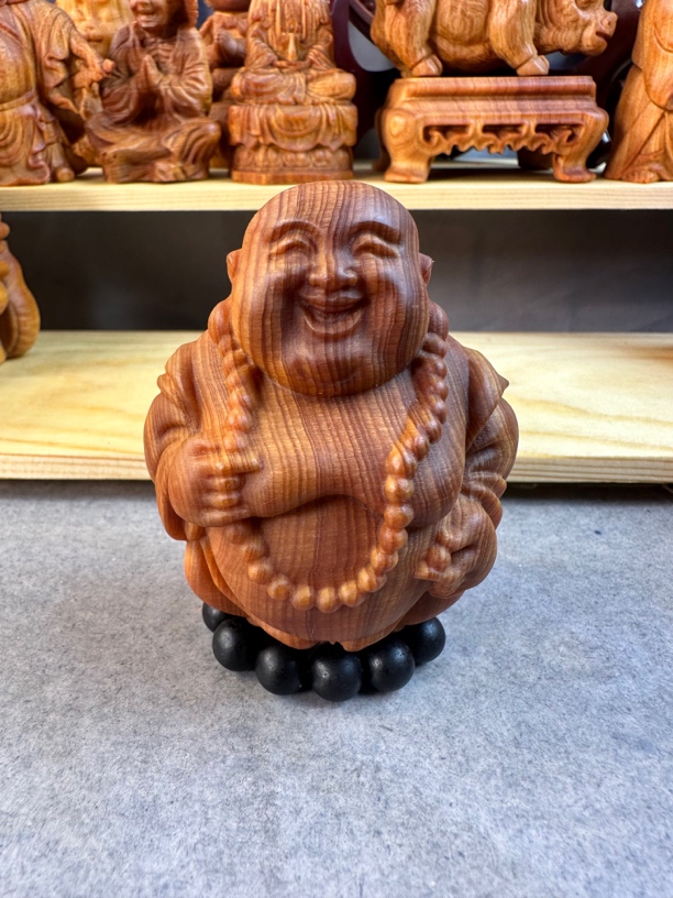 陈化崖柏木雕禅意小和尚开心小弥勒佛手把件挂件盘玩工艺礼品