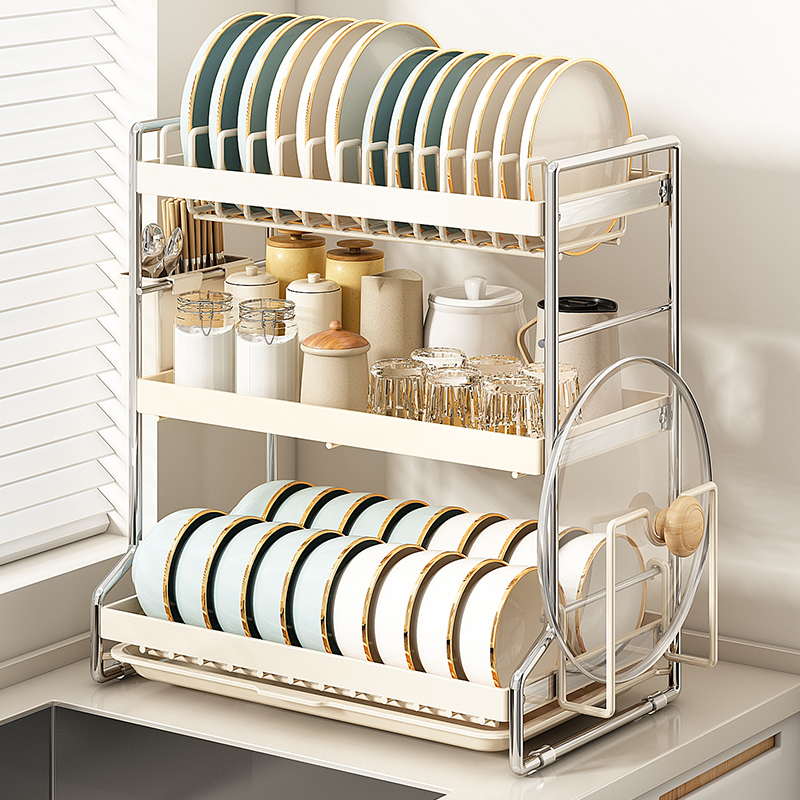 优勤厨房碗碟收纳架沥水架家用台面多层放碗盘碟筷置物架沥水碗