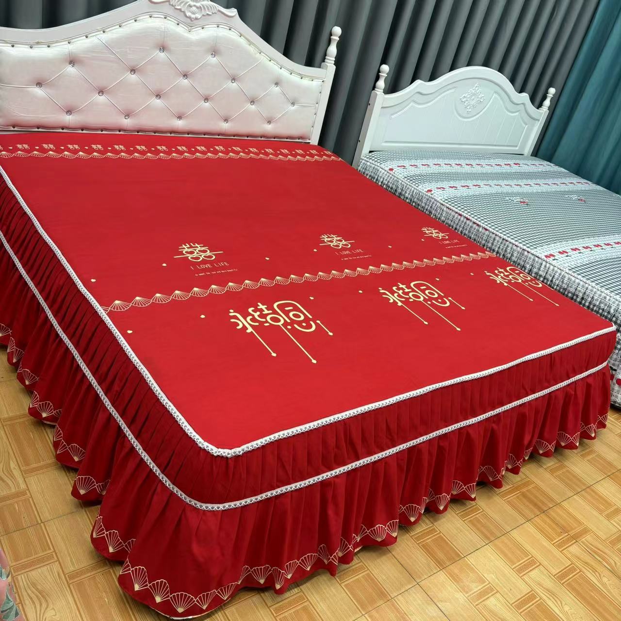 高端精品永结同心单品床罩加厚斜纹磨毛亲肤大床床裙床笠防滑