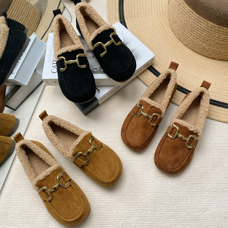 毛毛鞋2025加绒保暖豆豆鞋棉鞋一脚蹬网红棉瓢鞋软底女鞋595