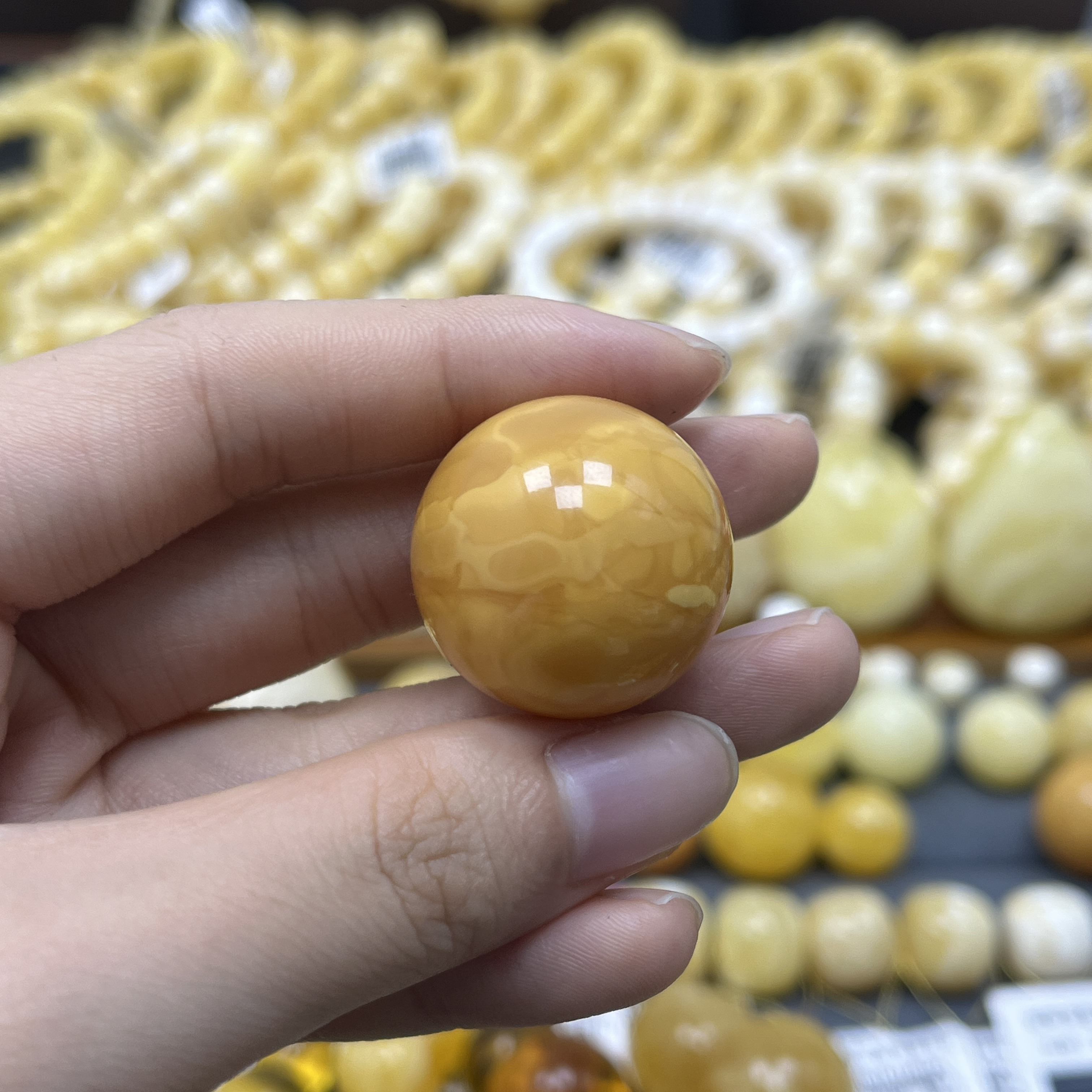 兰蜜珠宝天然原矿琥珀蜜蜡浓蜡妖花老蜡圆珠25mm