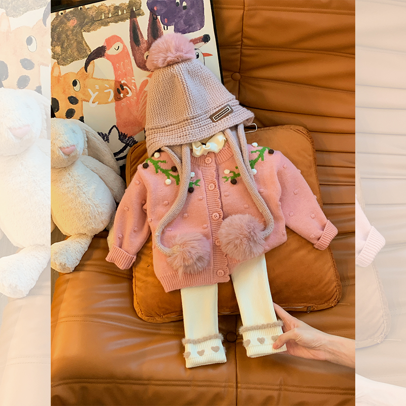 【现货特惠】女童毛衣2023新款秋冬小童女宝宝针织开衫洋气甜美