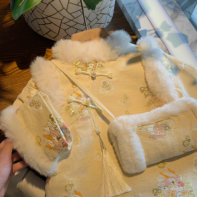 【现货】小沐沐女童加绒旗袍裙2024新冬小童女宝宝龙年拜年服中国风