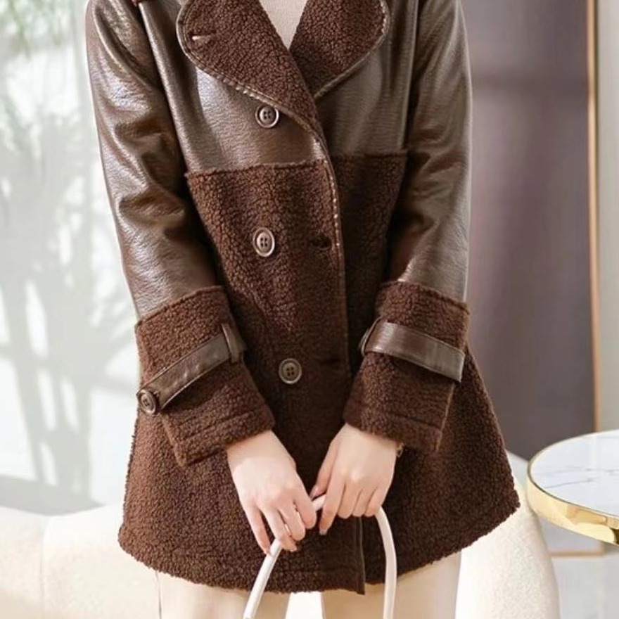 2023秋冬新款皮衣外套时尚气质百搭中长款无袖带风衣806-1长80