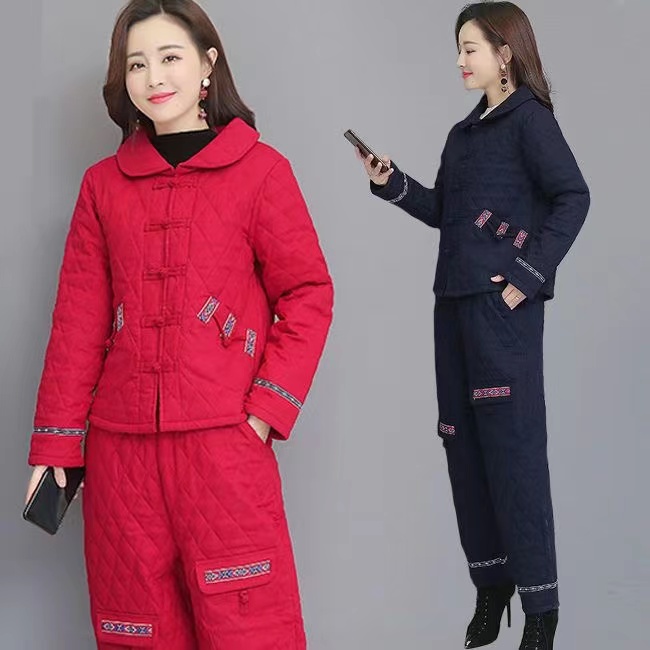 【小扬家推荐】民族风秋冬加棉加厚套装女中老年唐装棉麻文艺复古棉