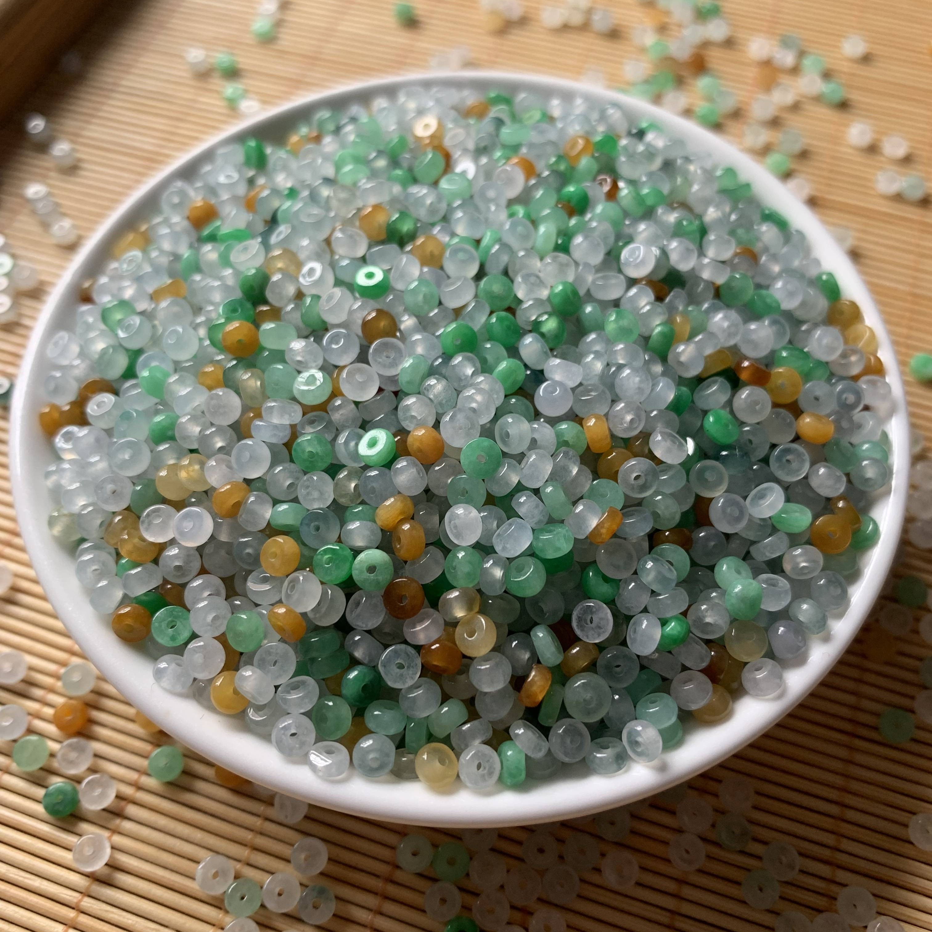 缅甸A货翡翠散珠冰彩精美彩色算盘珠直径4mm*厚2mm随机发货