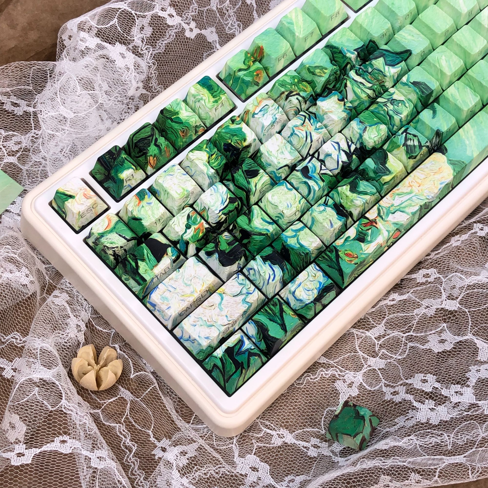 元创外设正版白玫瑰绿野仙踪PBT材质热升华五面131键雾透侧刻键帽