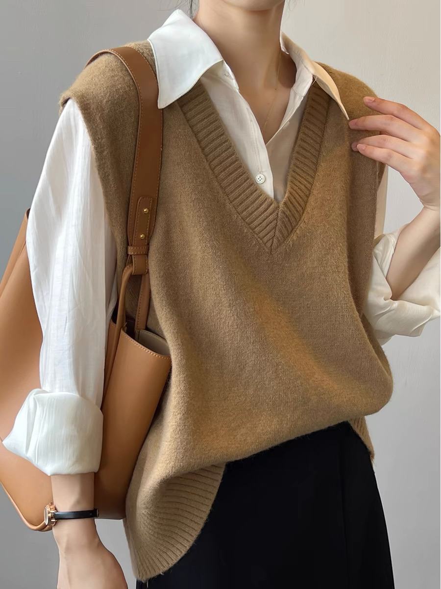 551-600美拉德针织毛衣马甲背心女秋冬款毛衣