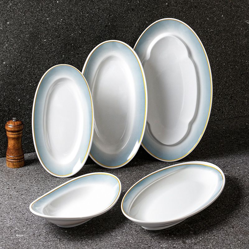 密胺餐具盘子商用餐厅饭店鱼盘饭店椭圆菜盘酒店餐盘深盘菜盘子