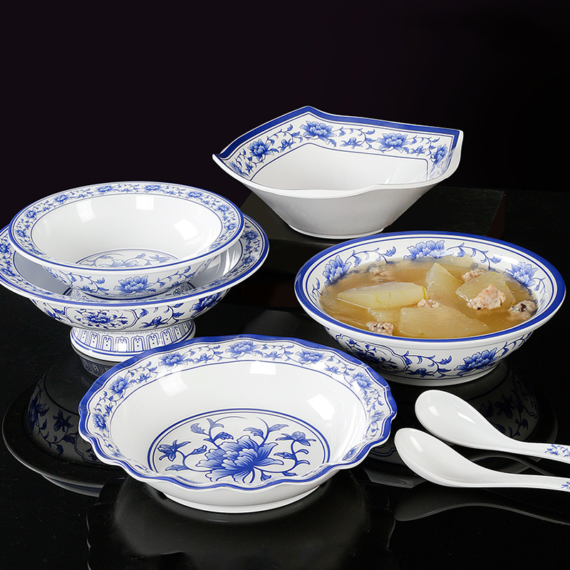 青花瓷密胺大号水煮鱼大盆毛血旺酸菜鱼大碗塑料大汤碗商用碗酒店