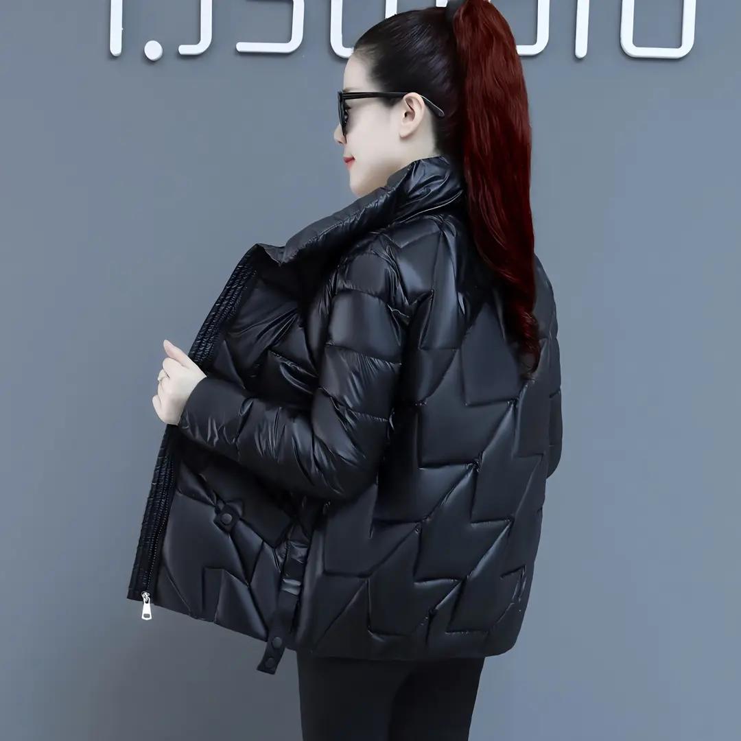 亮面免洗羽绒服女短款2023新款冬季加厚保暖中老年妈妈羽绒