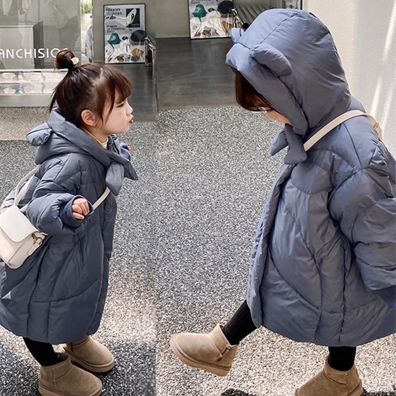 儿童羽绒棉服2023新款男童女童宝宝可爱小熊棉袄耳中长款保