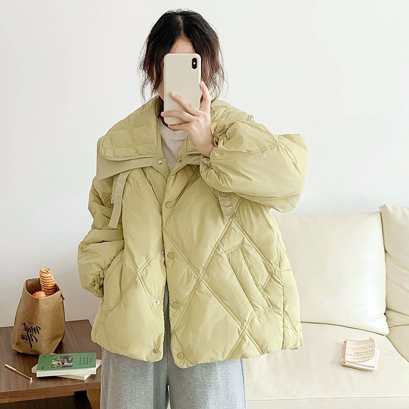 秋冬款设计感羽绒服女2023冬季新款小个子宽松双层娃娃领菱格羽绒