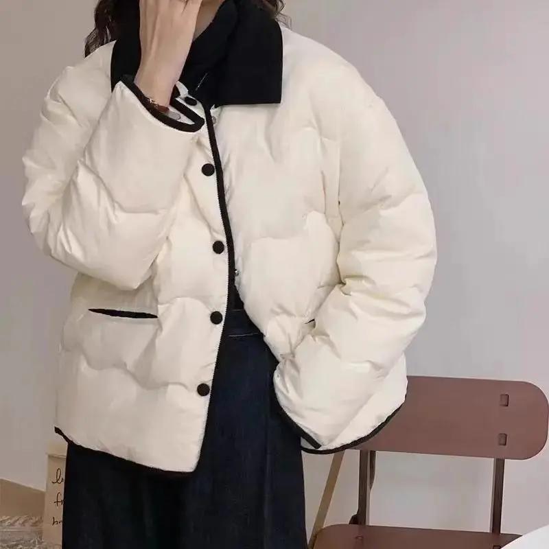 冬季羽绒服女短款拼接灯芯绒小香风2023年新款冬季羽绒服羽