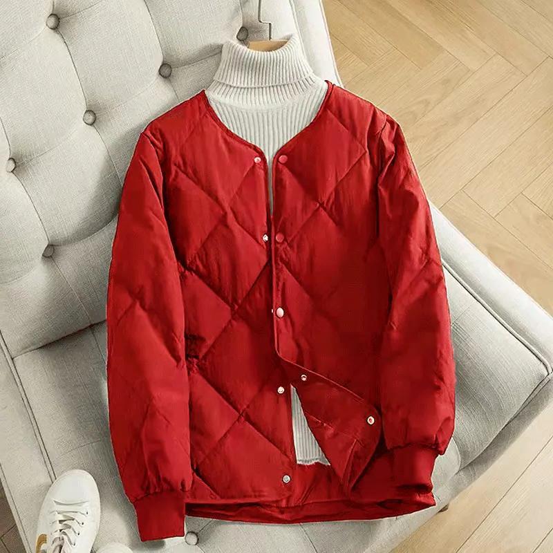 冬款服轻薄羽绒服女轻便短款宽松2023新款菱形格小个子棒球