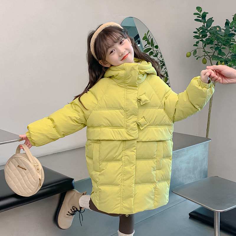 2023新款女童羽绒棉服中长款冬季韩版长款小女孩宽松连帽加
