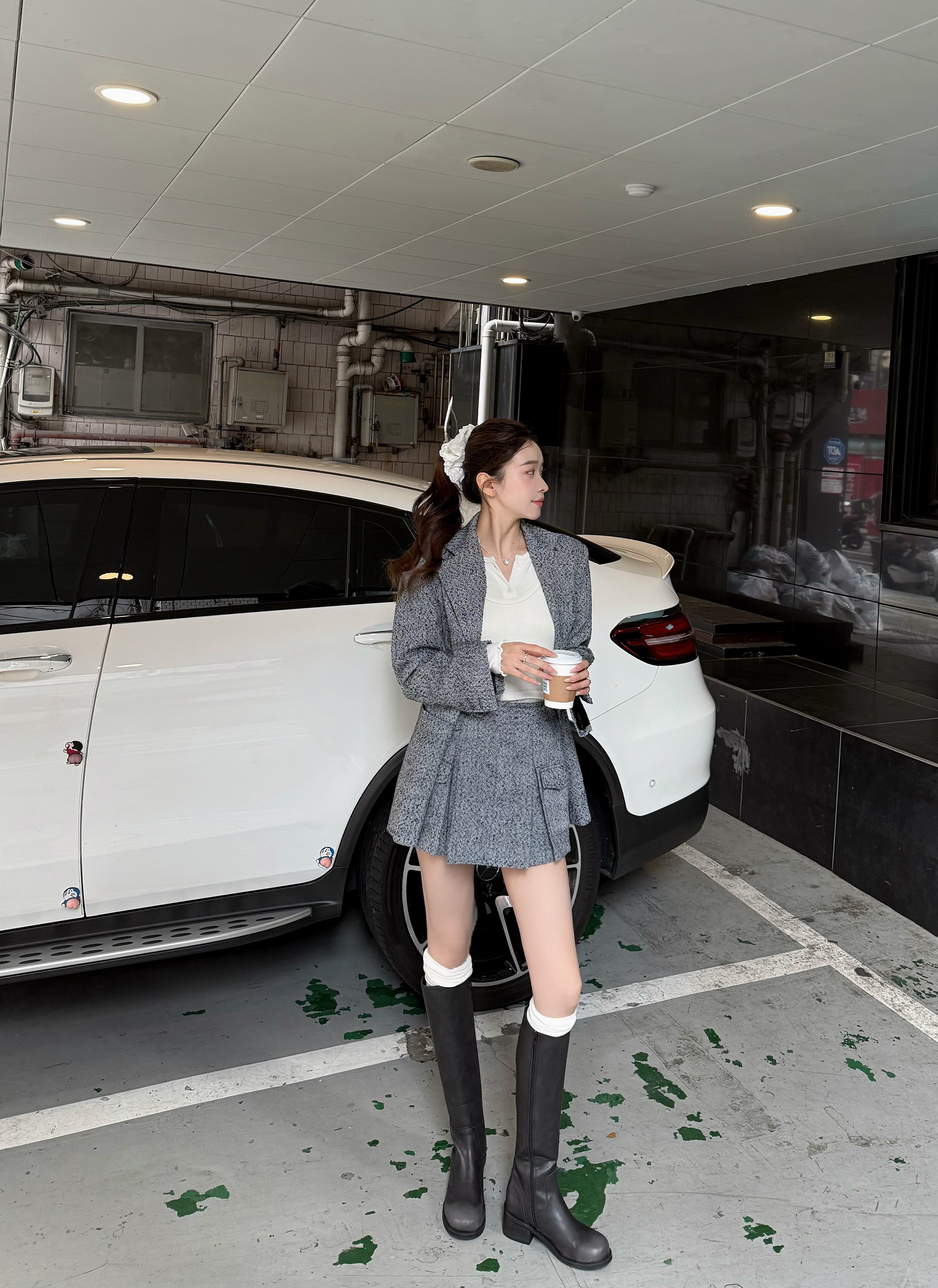 HIFAIRY·秋冬小香风短款外套百褶裙套装女学院风