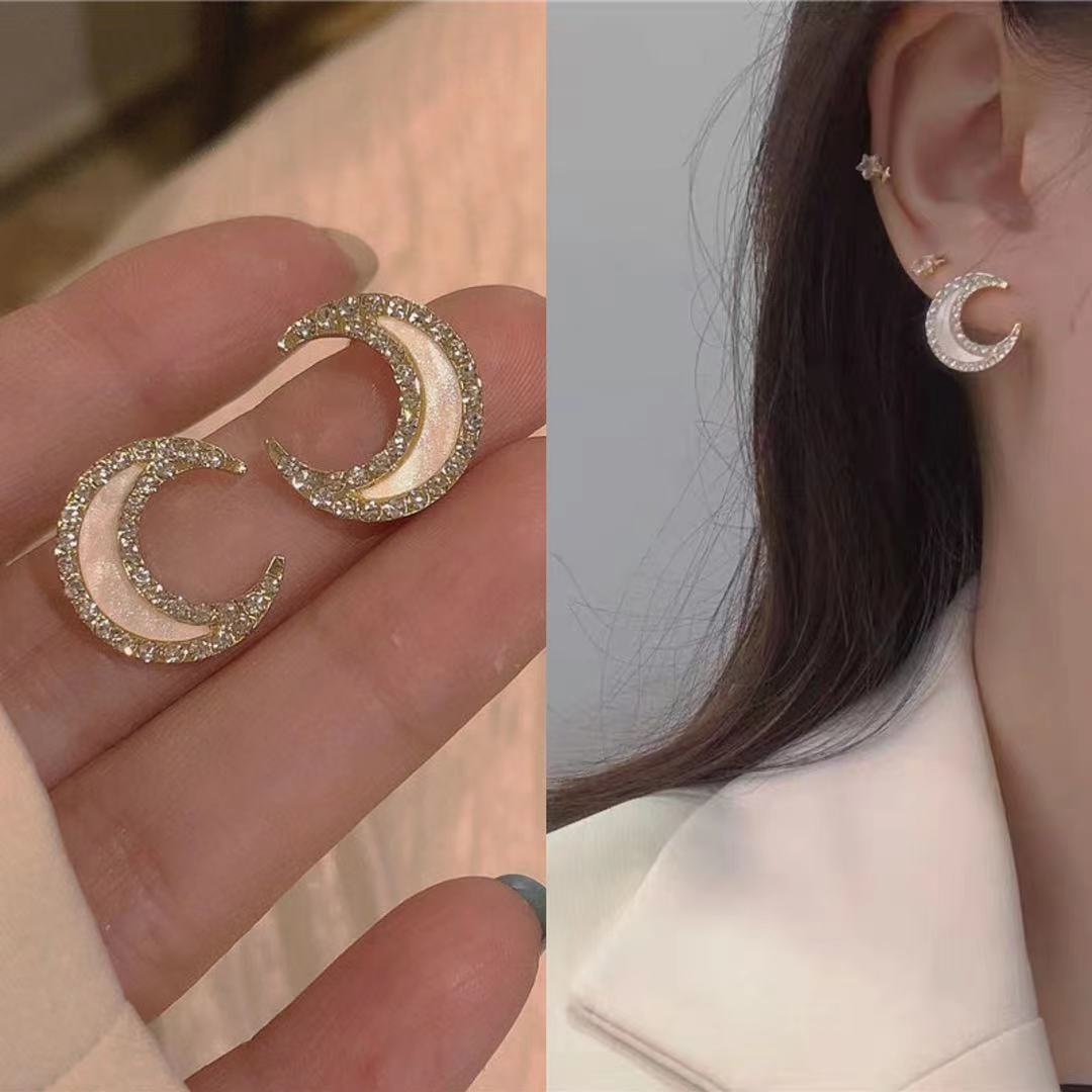 超仙月亮耳钉女~耳环新款2021年气质高级感学生韩版简