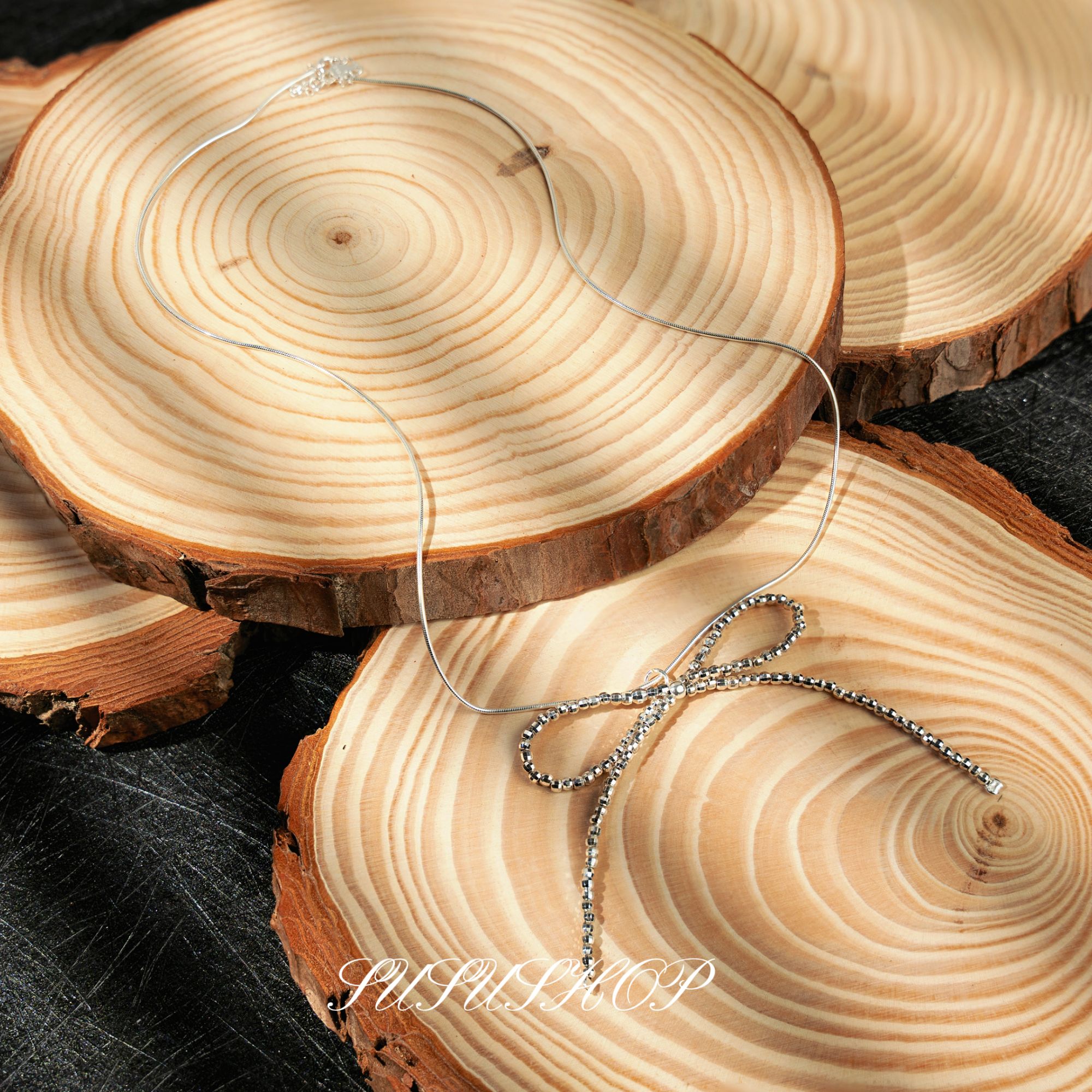 链子925银 925银镭射蝴蝶结项链