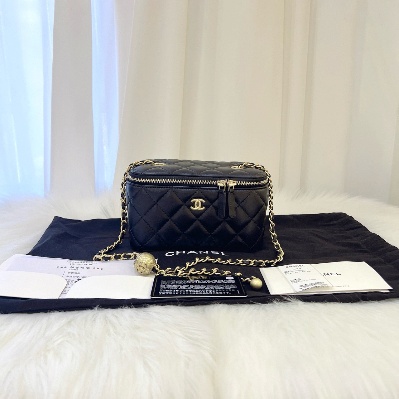 99新 Chanel/香奈儿 小金球黑色金扣链条盒子包单肩斜挎包有镜子