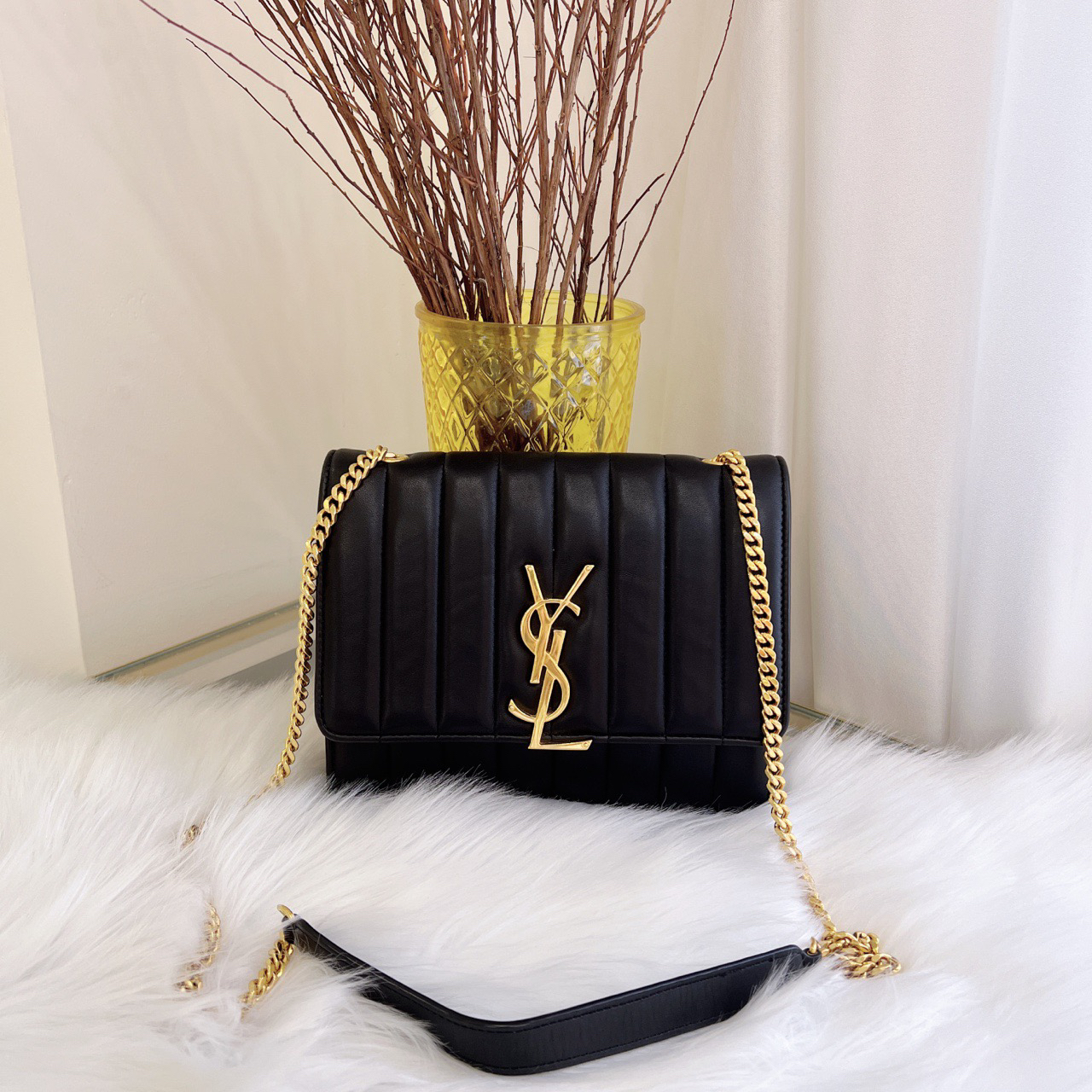 99新 YSL/圣罗兰 Vicky bag小号方胖子链条包 豆腐包 黑色