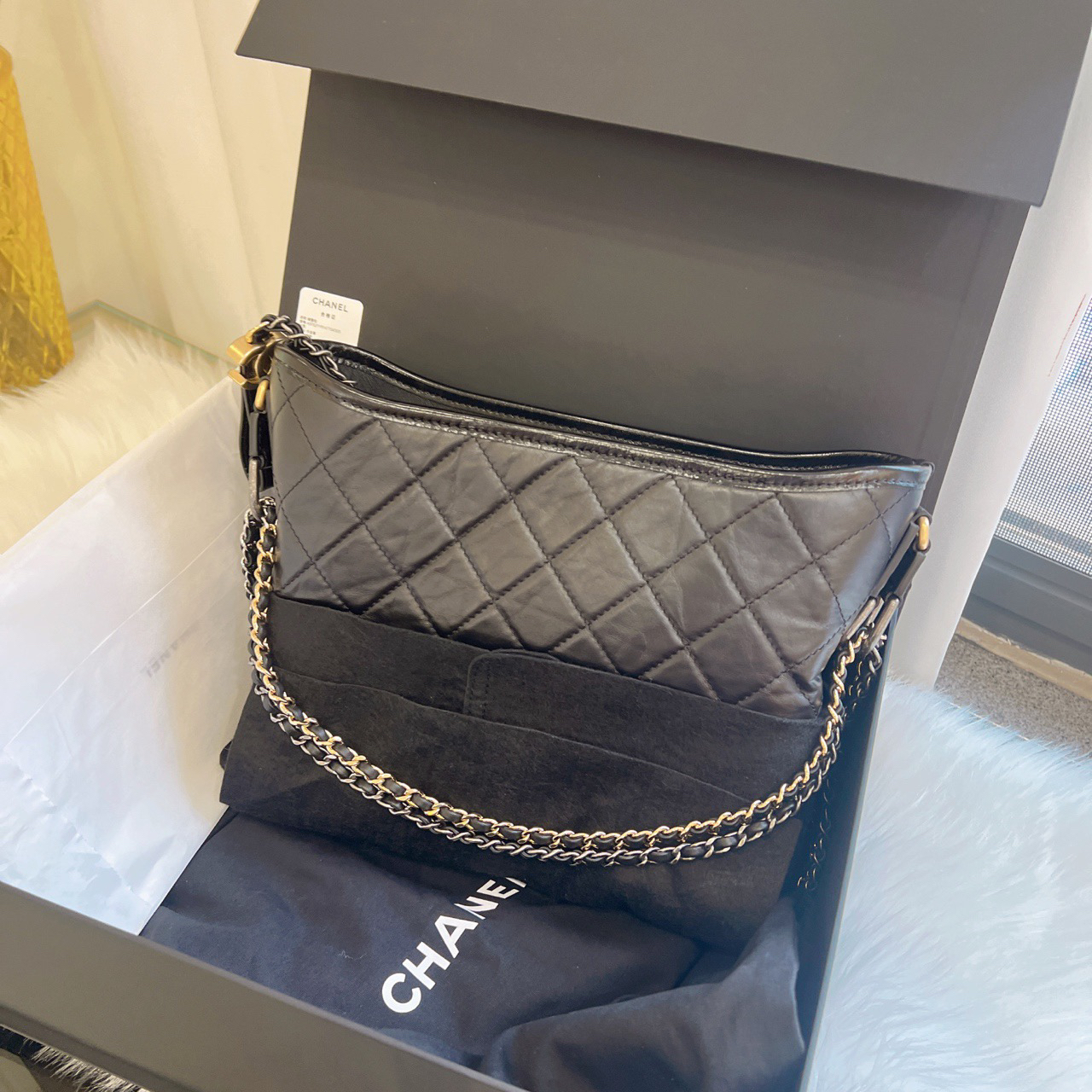 全新未使用 Chanel/香奈儿 芯片款 新中号 黑色金扣 流浪包 