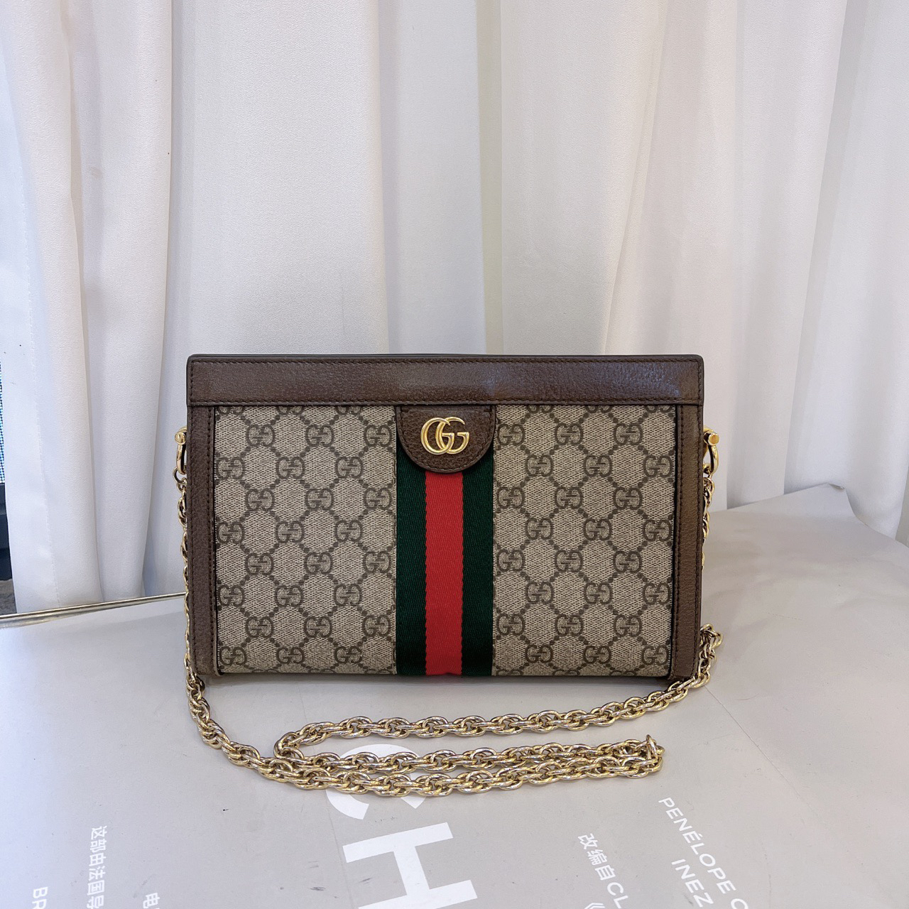 95新 GUCCI/古驰  Ophidia系列夹子包小号信封包腋下包斜挎包 