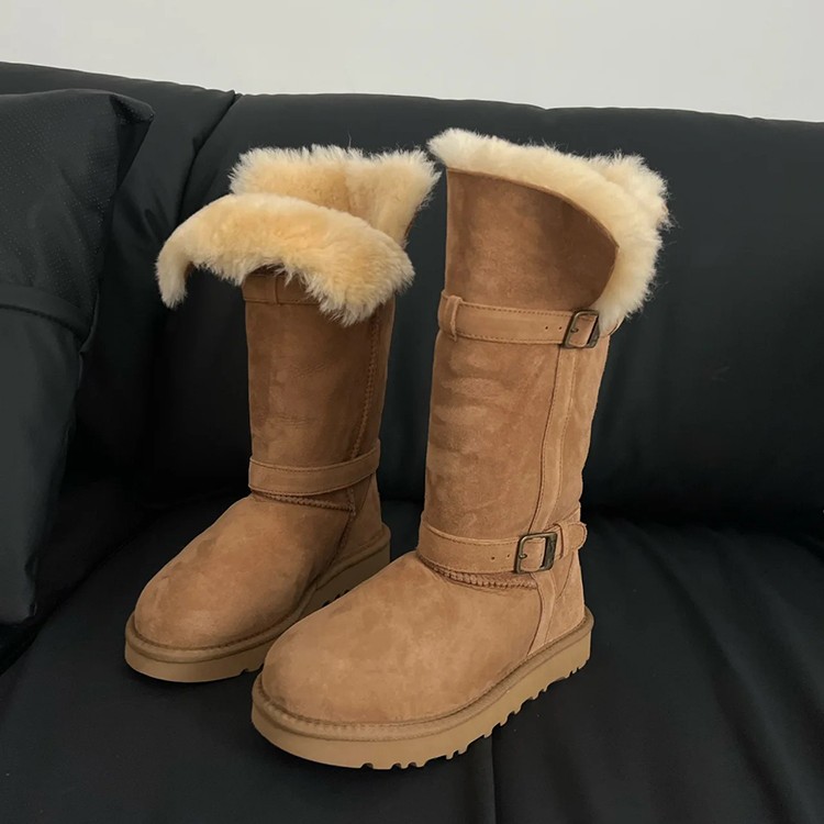 长筒雪地靴皮毛一体东北保暖加绒加厚棉鞋厚底中高筒靴秋冬雪地靴