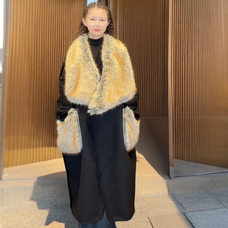 时尚加厚气质冬季休闲洋气外套长款加绒仿水貂环保草草大衣女装