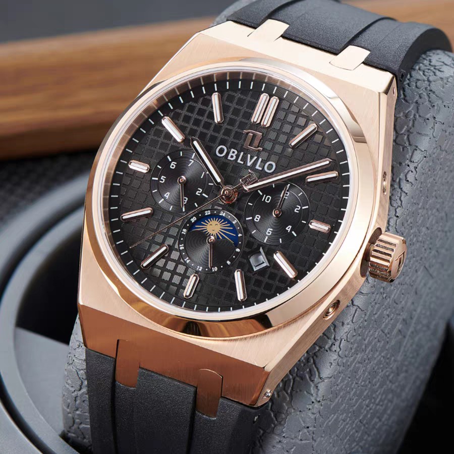 OBLVLO/欧宝罗新款皇家橡树简约多功能机械手表男大品牌胶带送礼