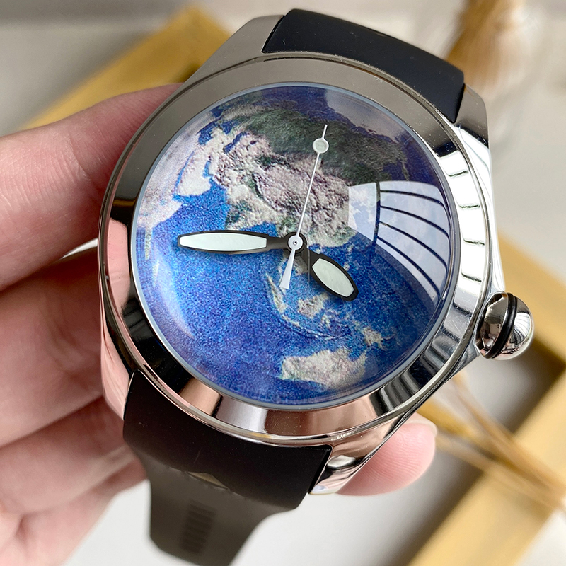 泡泡系列全自动机械表蓝色星球男士手表大表盘