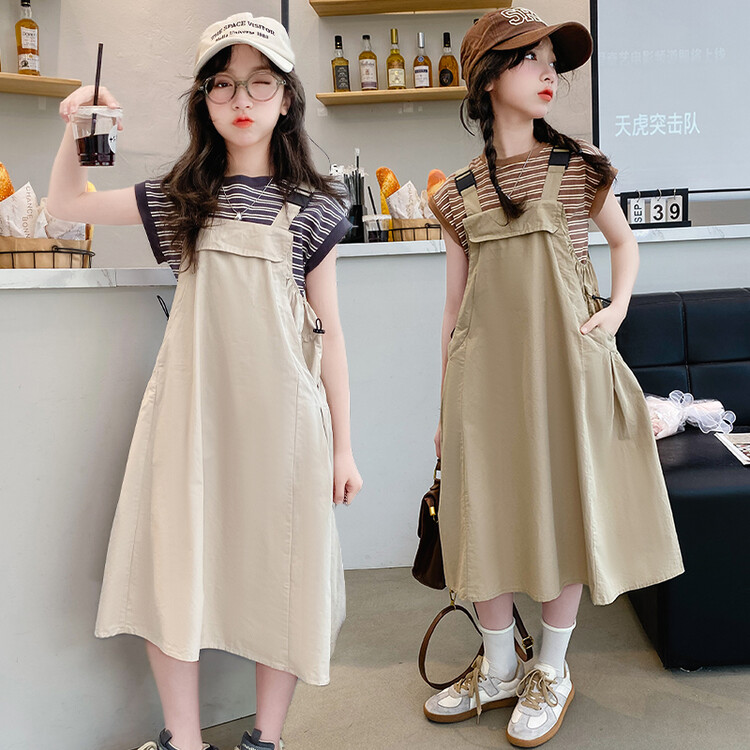 女童夏季套装连衣裙2024新款中大童潮公主裙背带裙夏装薄款两件套