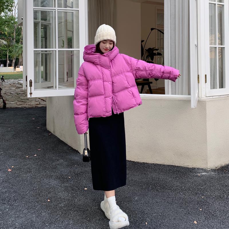 秋冬羽绒服韩系轻薄花苞连帽羽绒服女2023冬新款小个子短款宽松