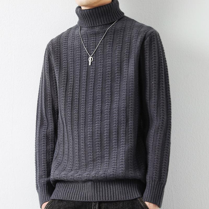 啄木鸟高领毛衣男春季款简约内搭纯色条纹针织衫男冬季内搭毛衣服