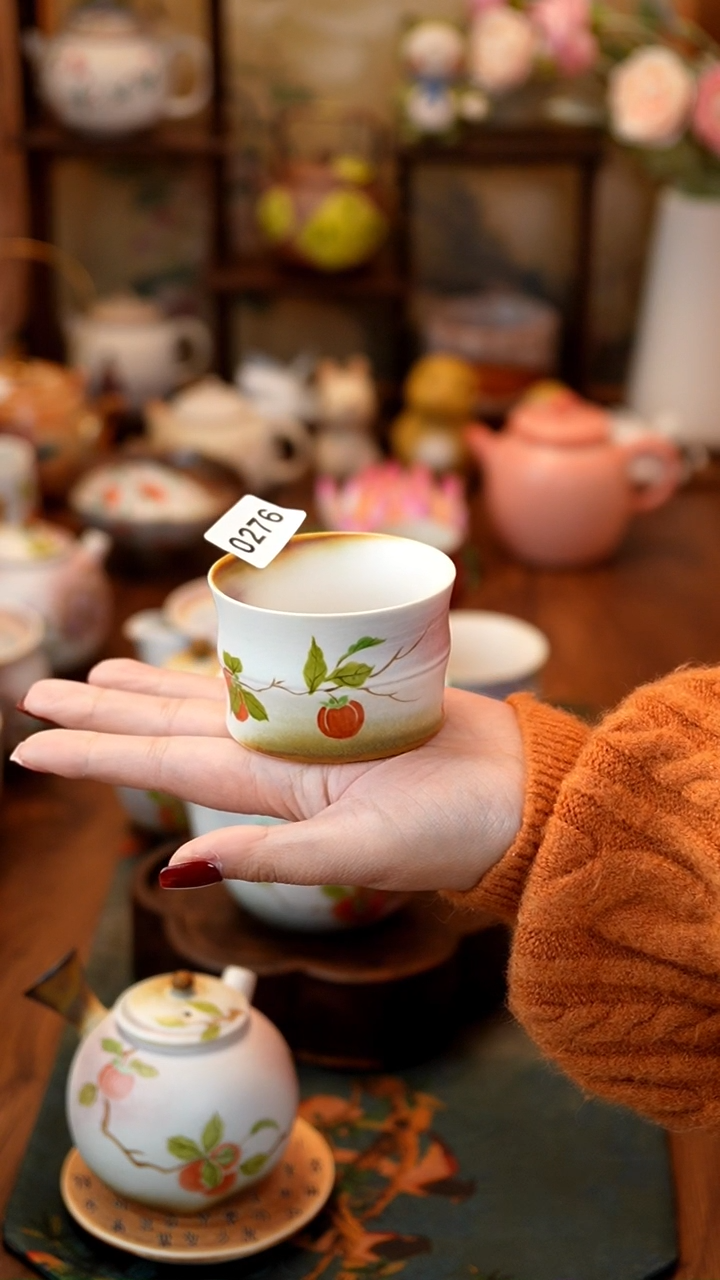 【闪购商品】瓷器柿子竹节杯0276