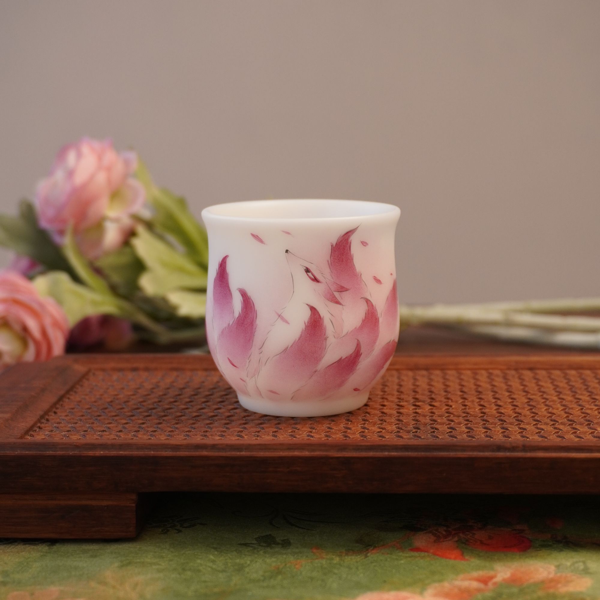 【冰种九尾狐·主人杯】陶瓷纯手工手绘白瓷家用精美客杯品茗杯