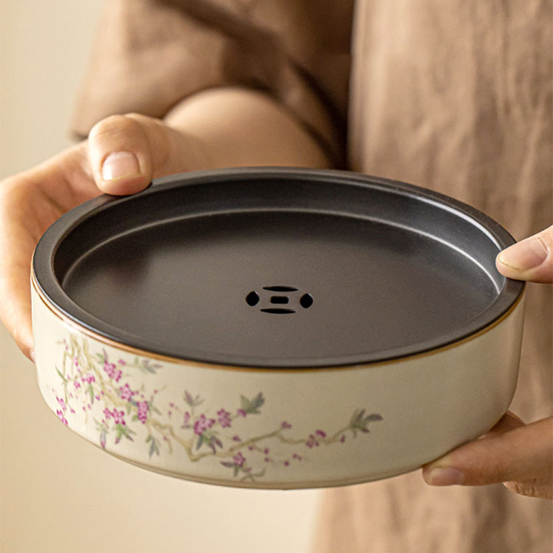 米黄汝窑壶承茶承陶瓷开片干泡盘紫砂养壶隔热垫功夫茶具茶道零配