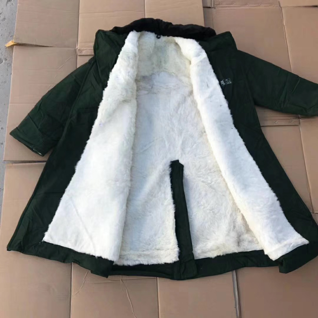 松枝深绿皮大衣加厚防寒羊毛大衣户外防风学生