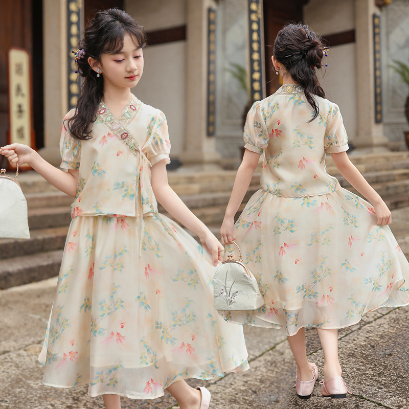 汉服女童夏季2024新款中国风复古改良新中式洋气小女孩公主套装裙