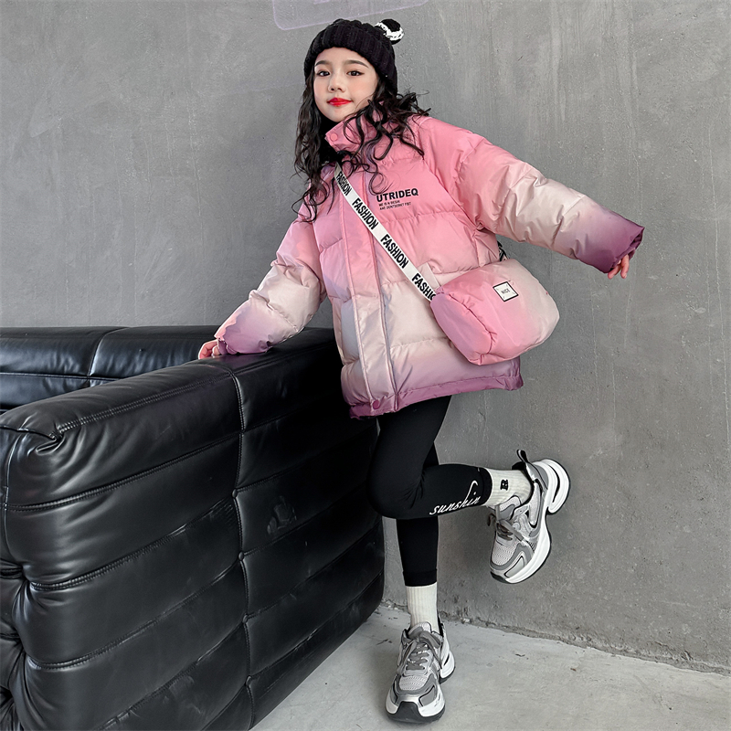 女童棉服2023新款6-12岁15岁中大童洋气加厚冬季小女孩渐变色棉衣