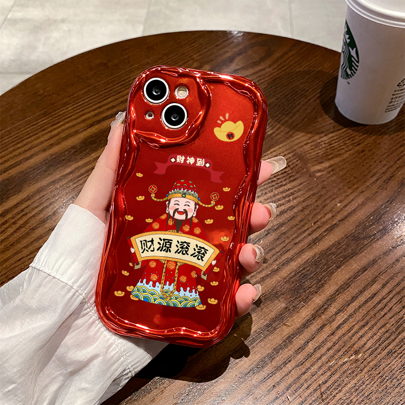 富典财神到苹果15华为荣耀vivo小米oppo电镀曲边纹全包防摔手机壳