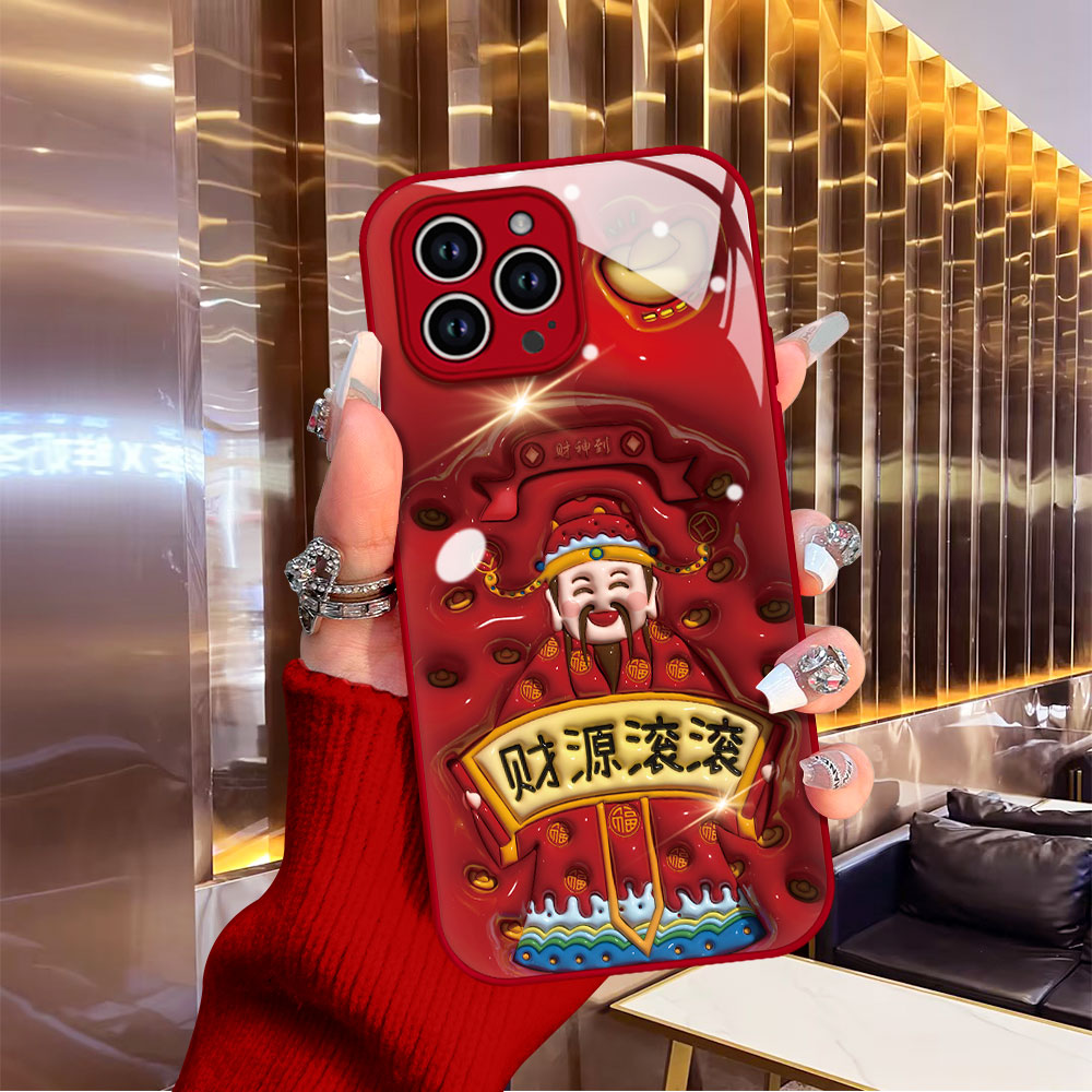 财源滚滚华为mate60玻璃壳苹果15新款iPhone14PROMAX防摔手机壳女
