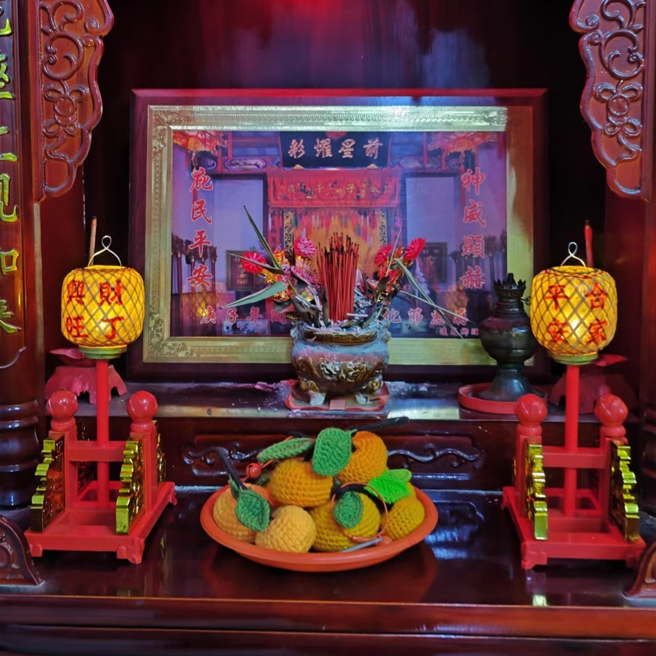 中秋春节高灯传统潮汕迷你竹编油纸灯笼发光烛台摆件--文字可定制
