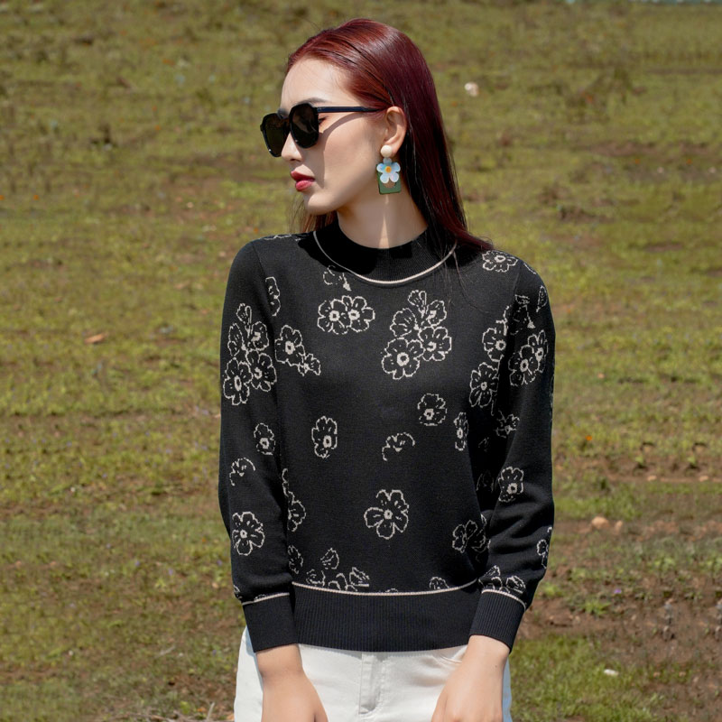 宝迪莱丝品牌天丝针织衫女2025冬季长袖半高领打底毛衣提花毛衫