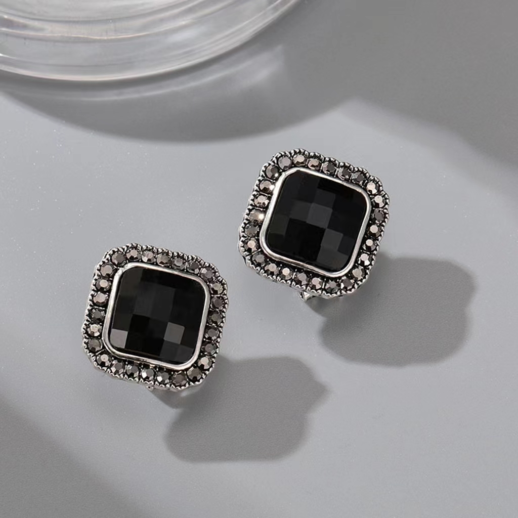 方形黑色气质时尚轻奢丹清水墨耳扣式耳饰-5515