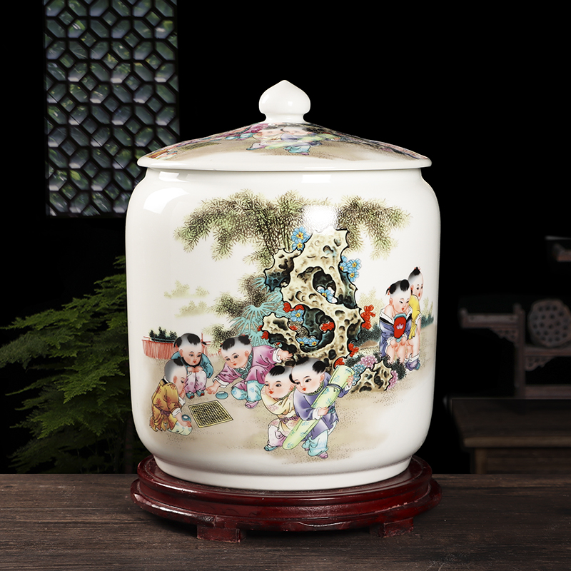 景德镇陶瓷米缸家用厨房面粉储物罐水缸带盖密封防潮防虫散茶叶饼