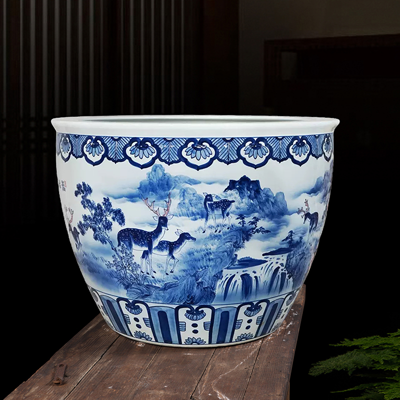 景德镇青花瓷器特大水缸庭院室外养金鱼锦鲤荷花睡莲盆1.2米1.5米